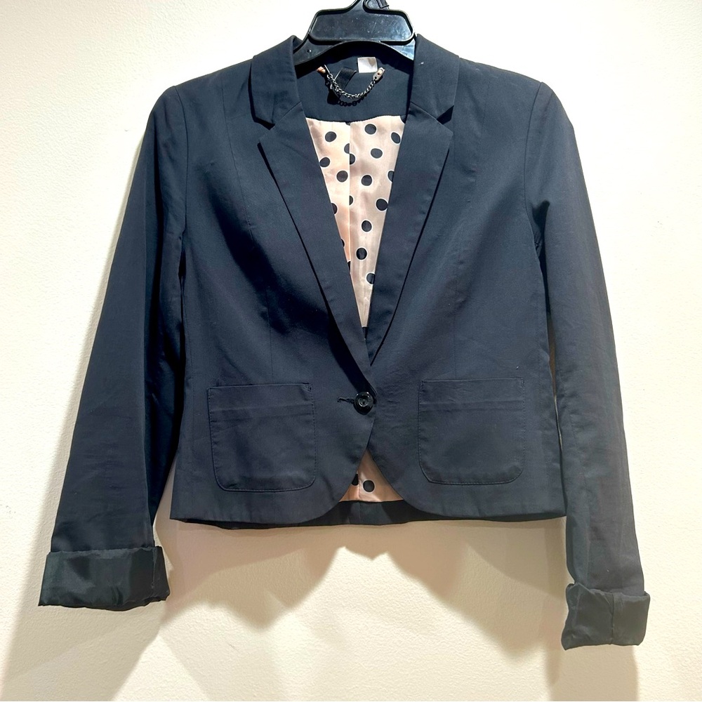 Divided by H&M black one button pockets preppy academia blazer size XS